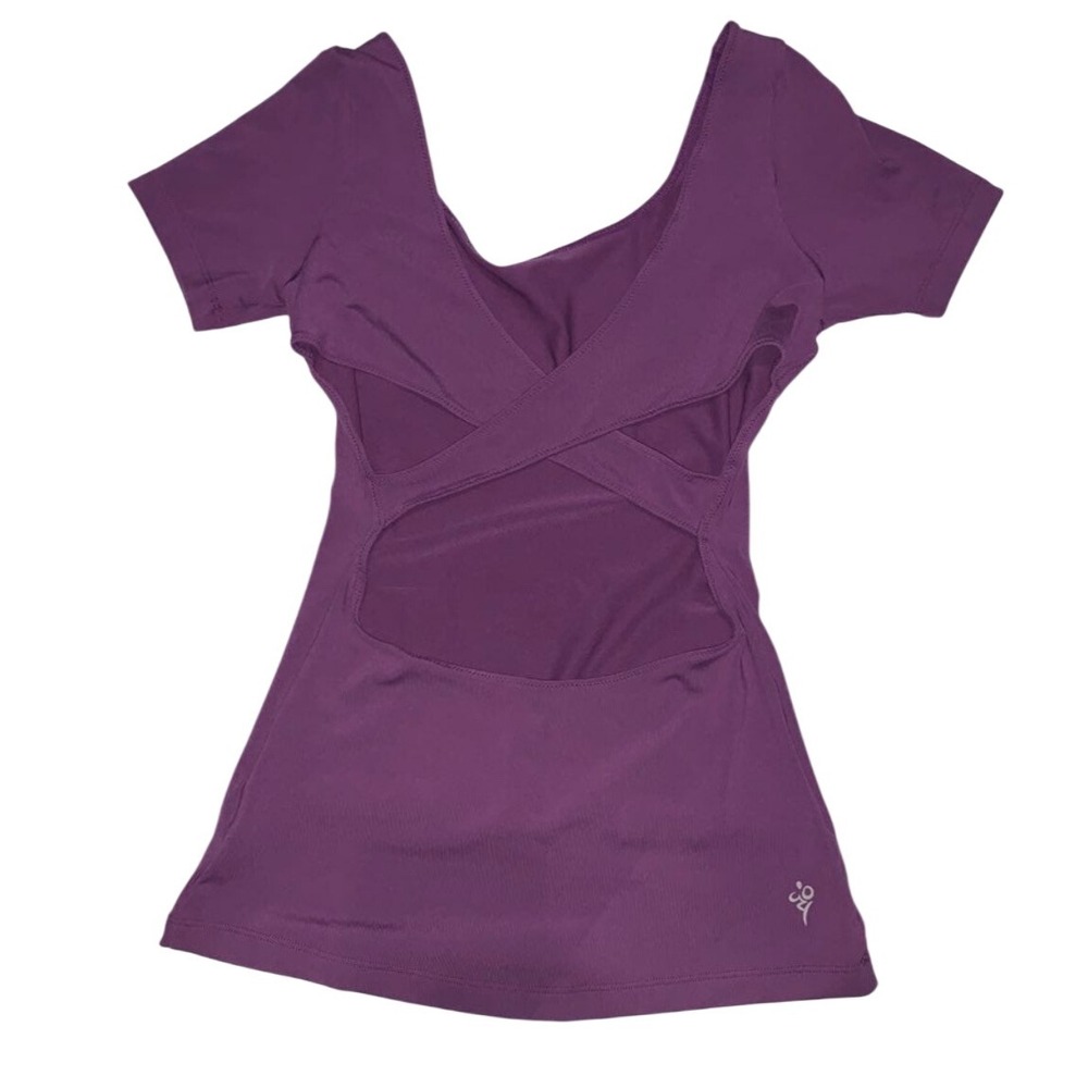 Sunset Purple Tiki Scoop Neck Back Detail Tee XS –‎ Recycled Stretchy Active Top